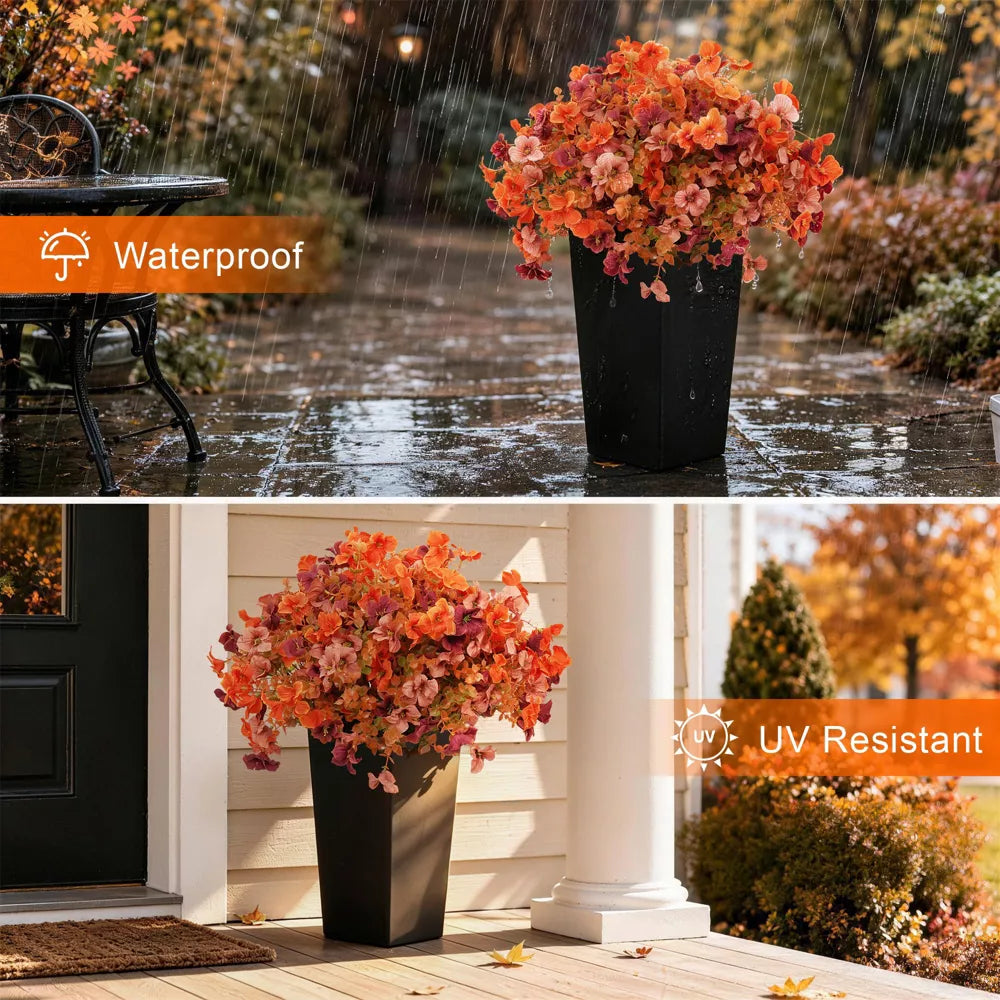 Artificial Fall Flowers in Black Planters