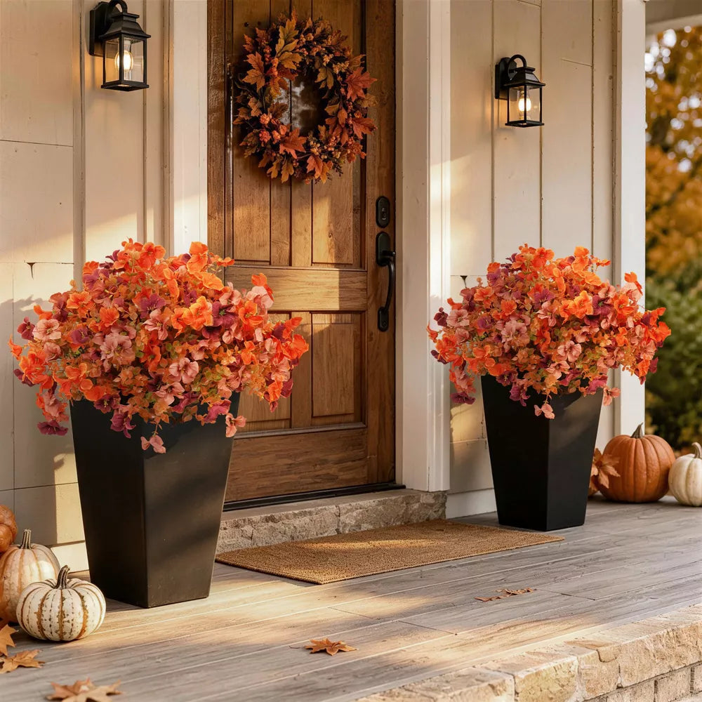 Artificial Fall Flowers in Black Planters