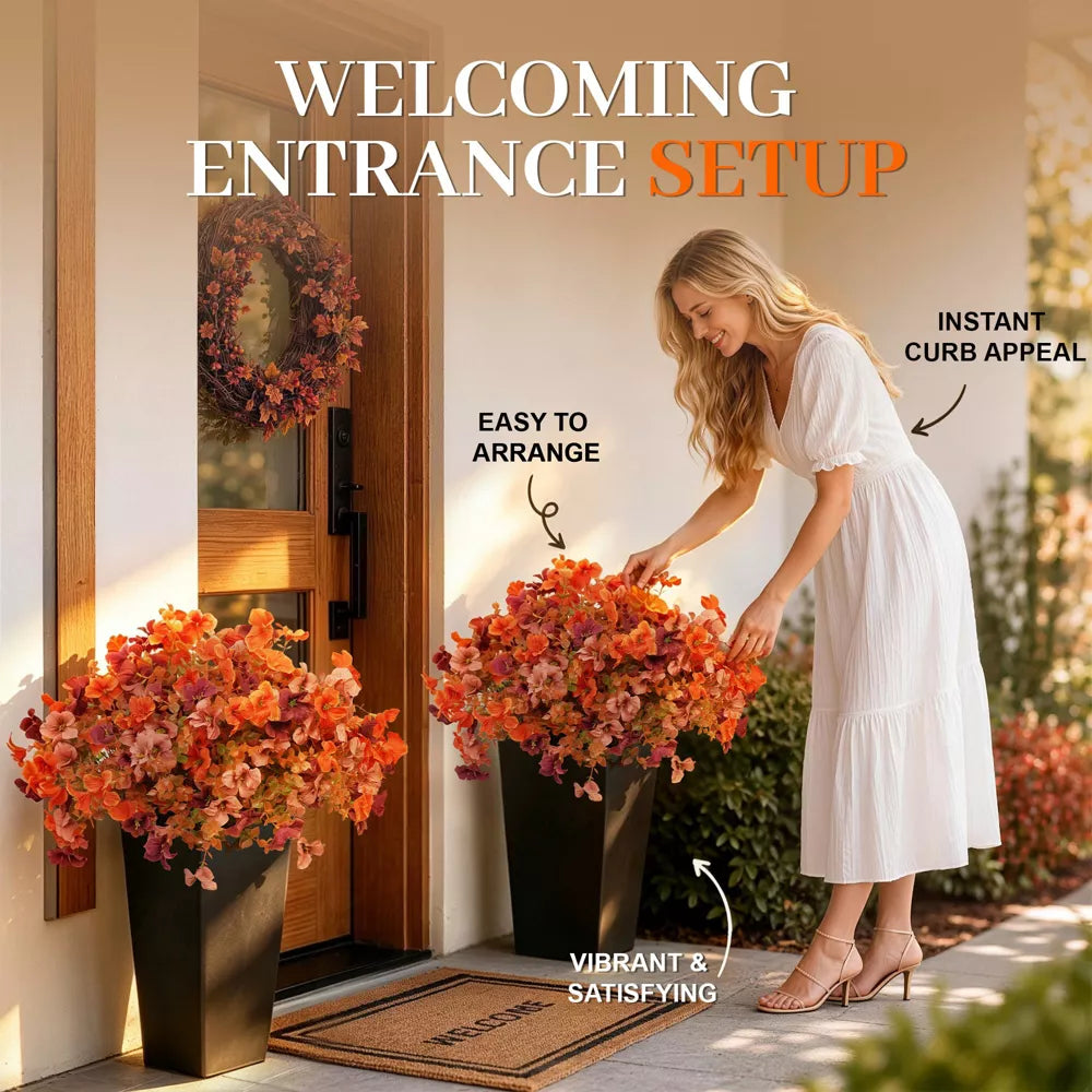 Artificial Fall Flowers in Black Planters