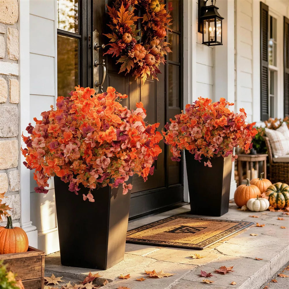 Artificial Fall Flowers in Black Planters