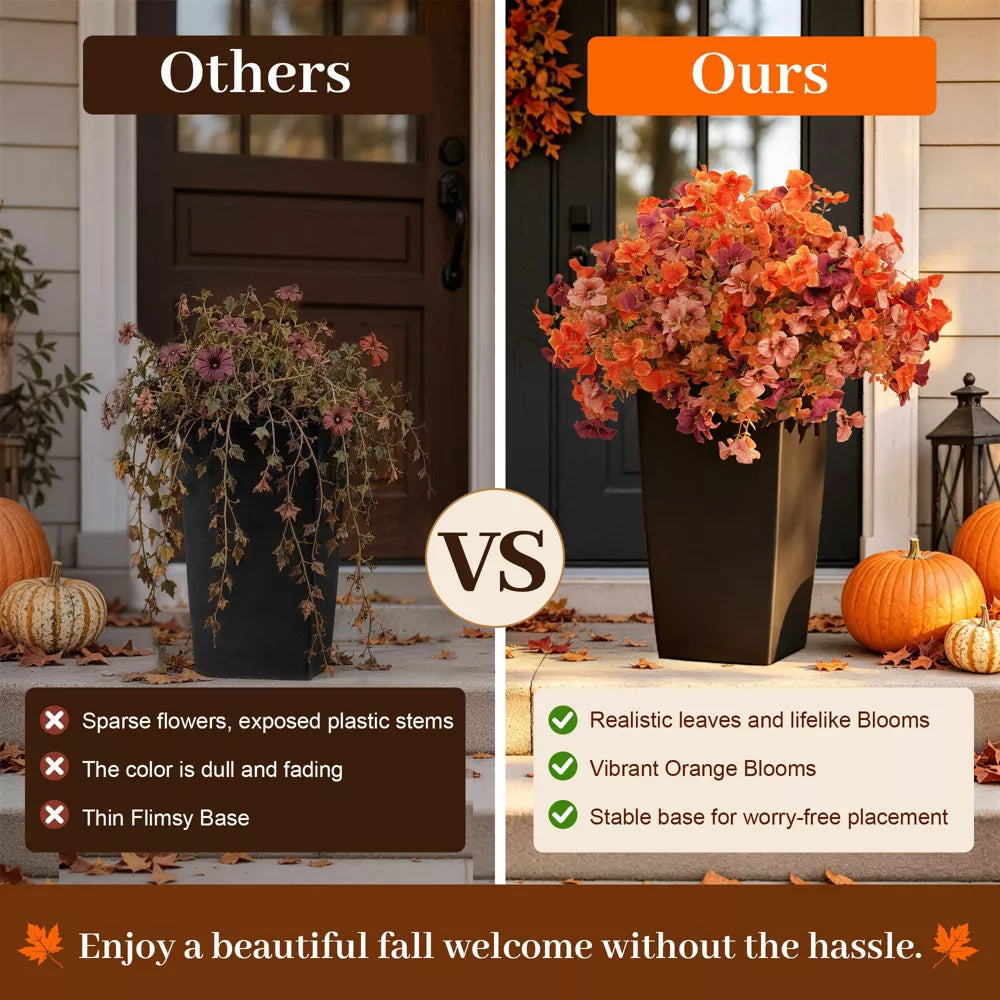 Artificial Fall Flowers in Black Planters