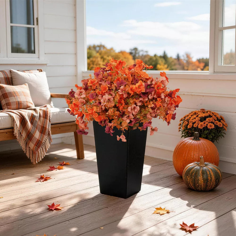 Artificial Fall Flowers in Black Planters