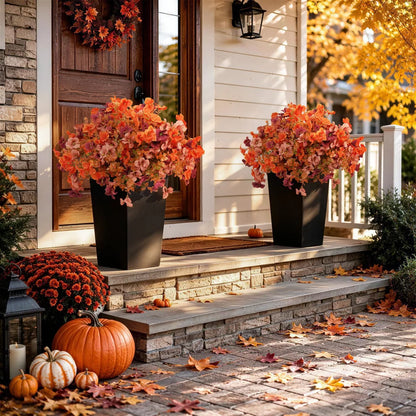 Artificial Fall Flowers in Black Planters