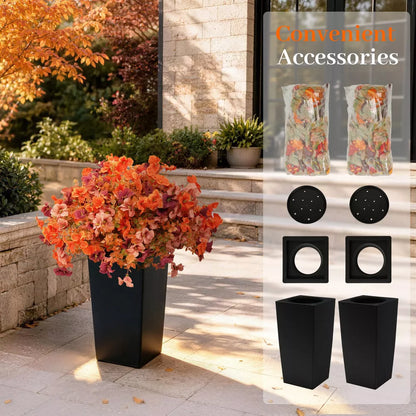 Artificial Fall Flowers in Black Planters