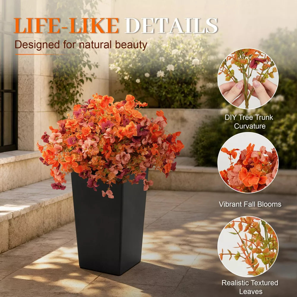 Artificial Fall Flowers in Black Planters
